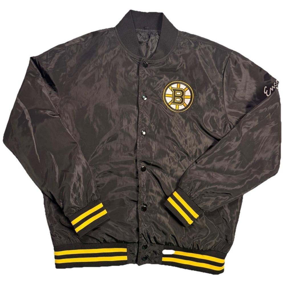 Boston Bruins Satin Jacket Encore Boston Harbor Resort Sponsor Men's Medium EUC